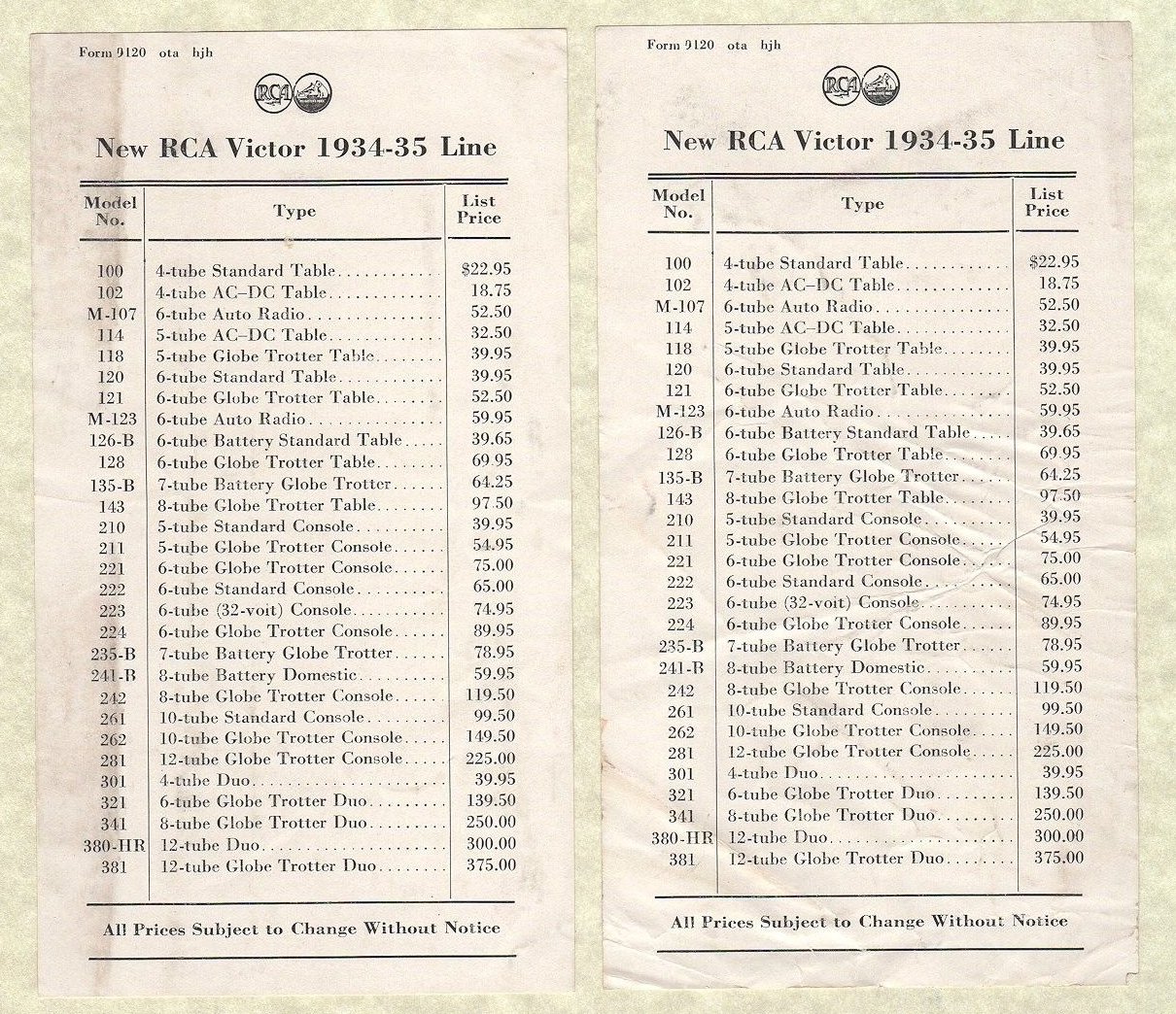 1934-1935-price-guides con mas de de 25 modelos de globe trotter